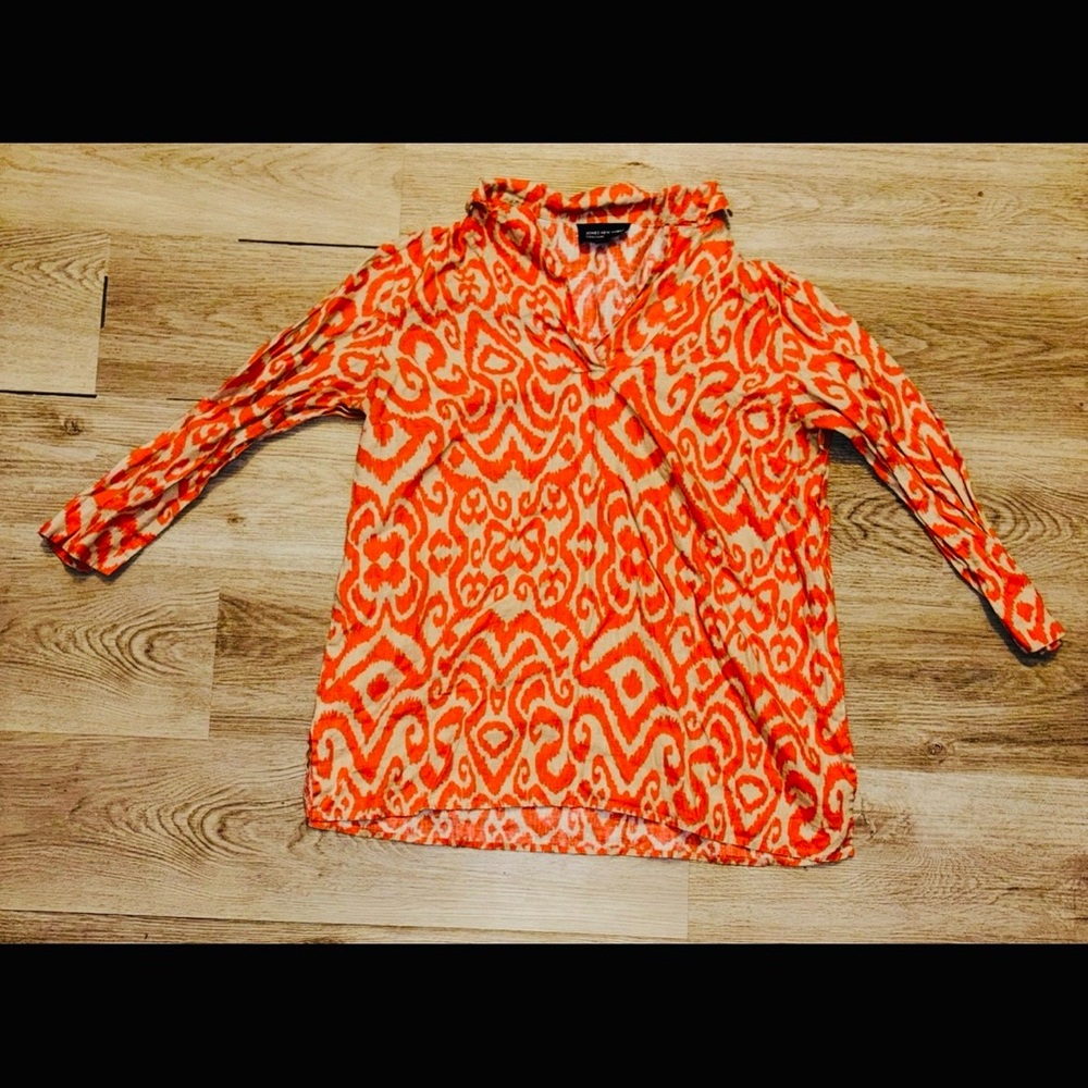Jones New York Orange and White Patterned Blouse